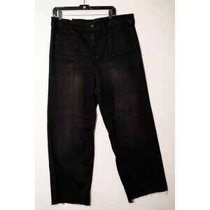 Oat womens black jeans 16W new hi rise raw hem wide leg